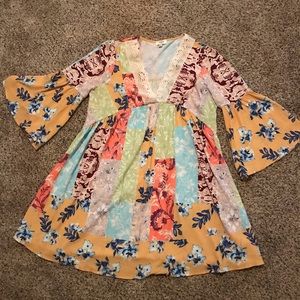 Long-sleeved Bohemian floral crepe dress NWT